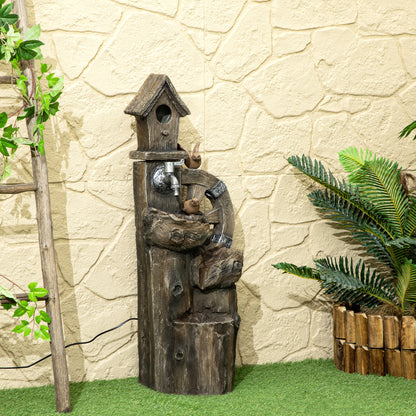 2-in-1 Outdoor Water Fountain with Birdhouse, Outdoor Waterfall, 13.6" L x 11.6" W x 36.2" H Mixed Colour