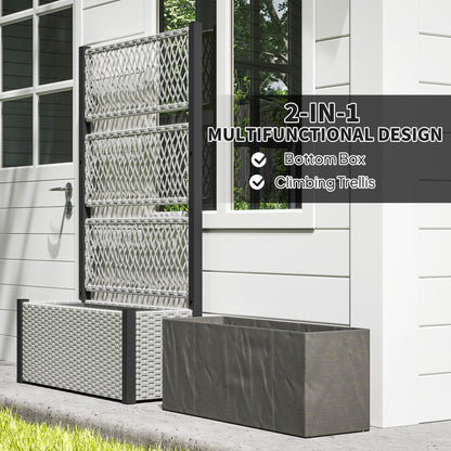 Wicker Outdoor Planter with Trellis, 58" Standing Garden Bed with Liner, Drainage Holes for Climbing Plants, Mixed Grey