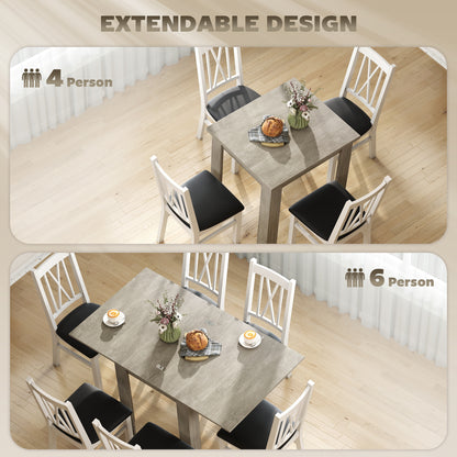 55" Extendable Dining Table for 4-6 Person, Kitchen Table with PU Handle and Felt Pads for Small Spaces, Grey