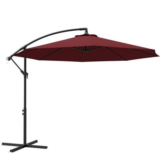 9.7ft Offset Patio Umbrella Garden Hanging Parasol Banana Cantilever Umbrella with Base, Crank, Wine Red