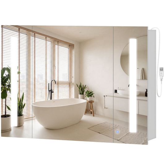 Medicine Cabinet with Mirror, Wall Mounted Bathroom Mirror Cabinet with Adjustable Shelf, USB Charge, High Gloss White