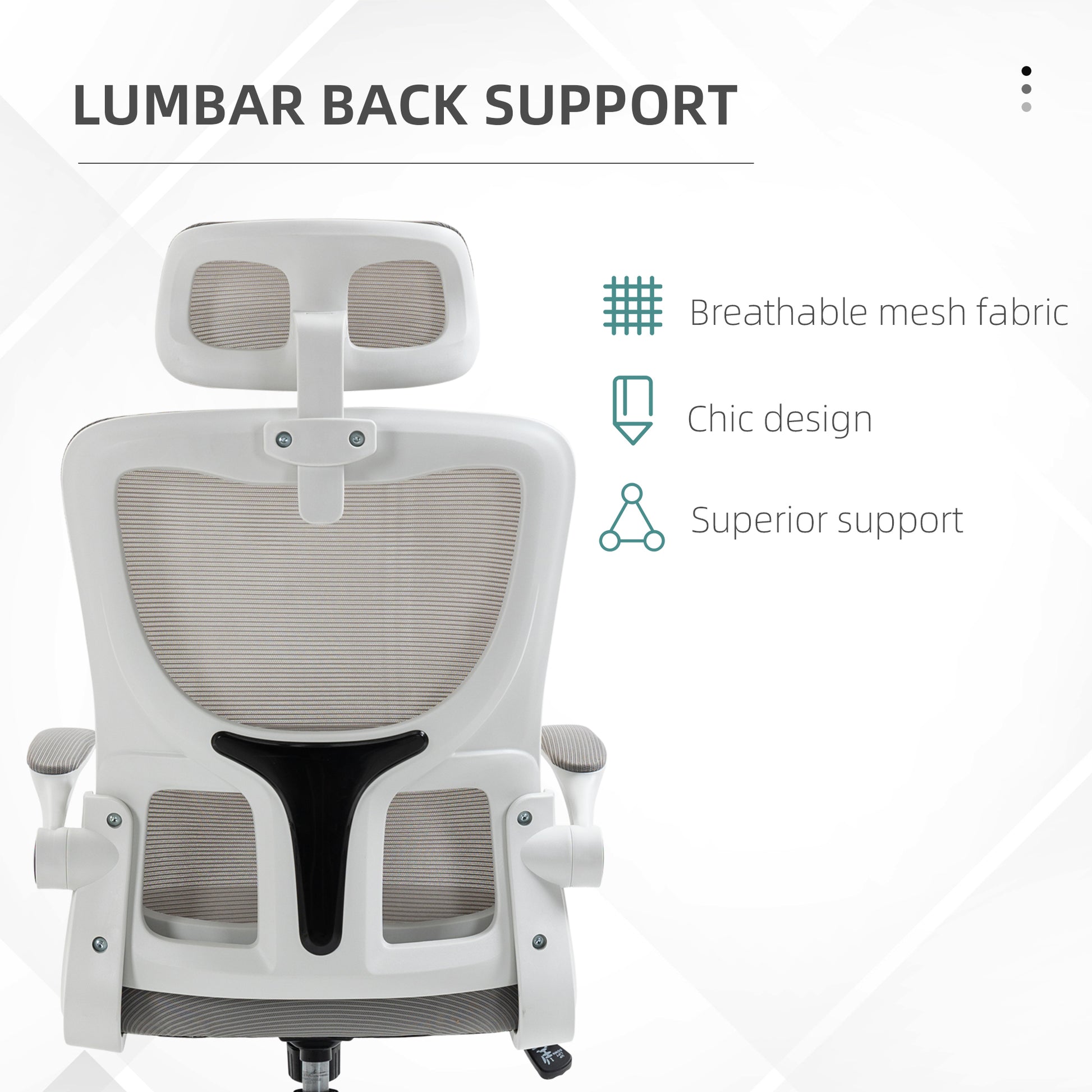 Ergonomic Office Chair, Mesh Computer Desk Chair with Adjustable Headrest, 4D Lumbar Support, Flip-up Arm, Grey