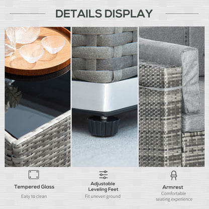 7pc Garden Wicker Sectional Set with Tea Table Patio Rattan Lounge Sofa Outdoor Deck Furniture Light Grey
