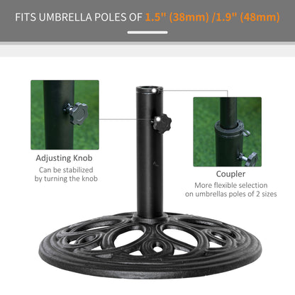 25lbs Cast Iron Round Patio Umbrella Base Stand, Umbrella Holder for Outdoor, Patio, Garden, Deck and Beach, Fit Dia. 1.5", 2" Pole, Black