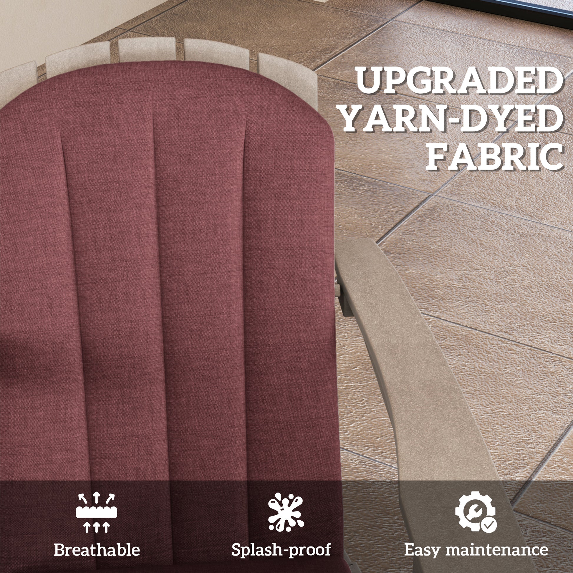 Set of 2 Patio Chair Cushions, High Back Adirondack Chair Cushion with Ties, High-Density Foam, Wine Red
