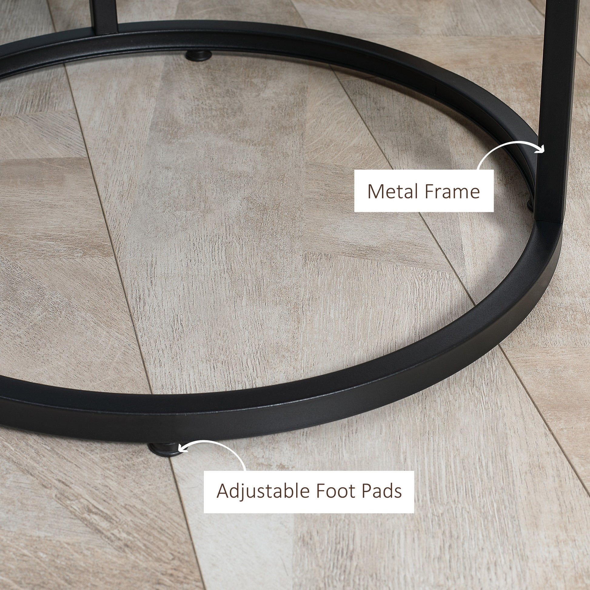 Nesting Coffee Tables Set of 2, Round Coffee Table with Metal Frame, Living Room Tables, Grey Wood Grain