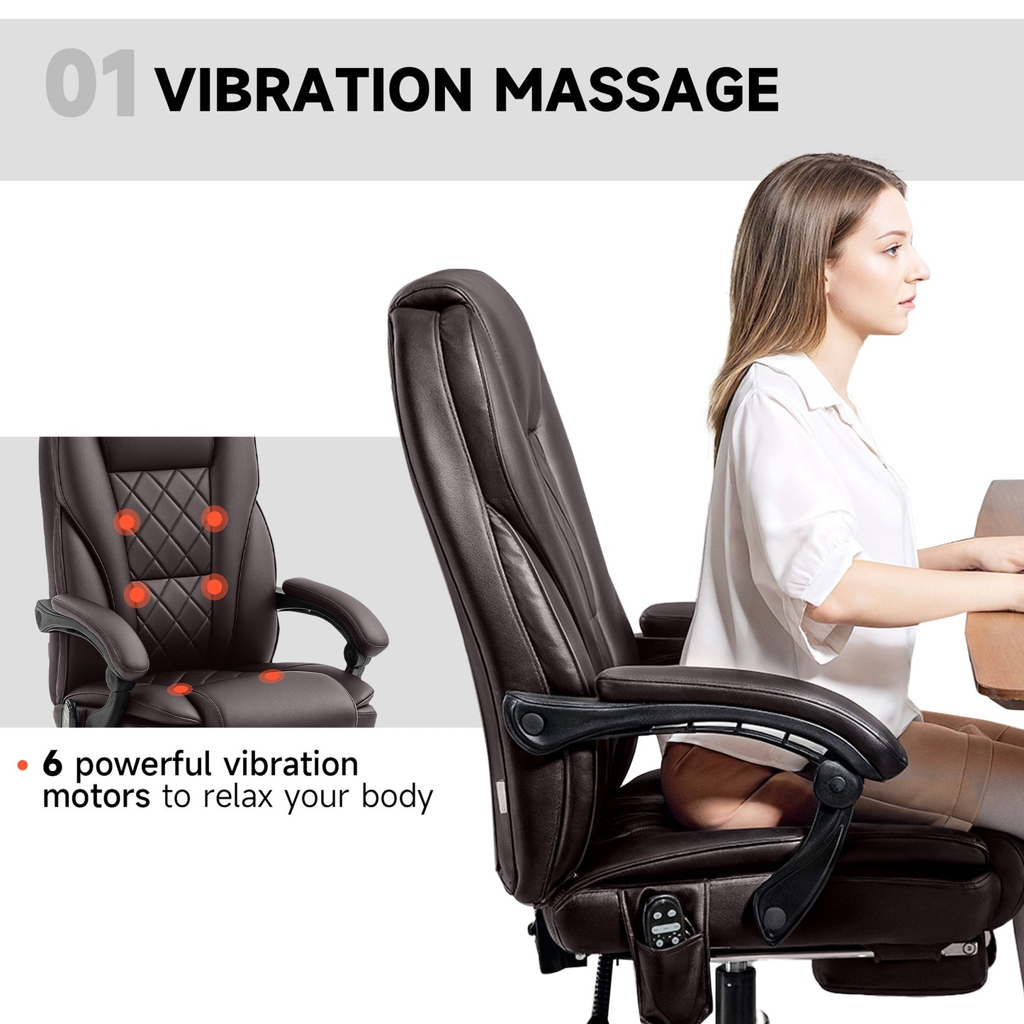 Massage Office Chair, Reclining Computer Chair with Adjustable Height and Footrest, Dark Brown