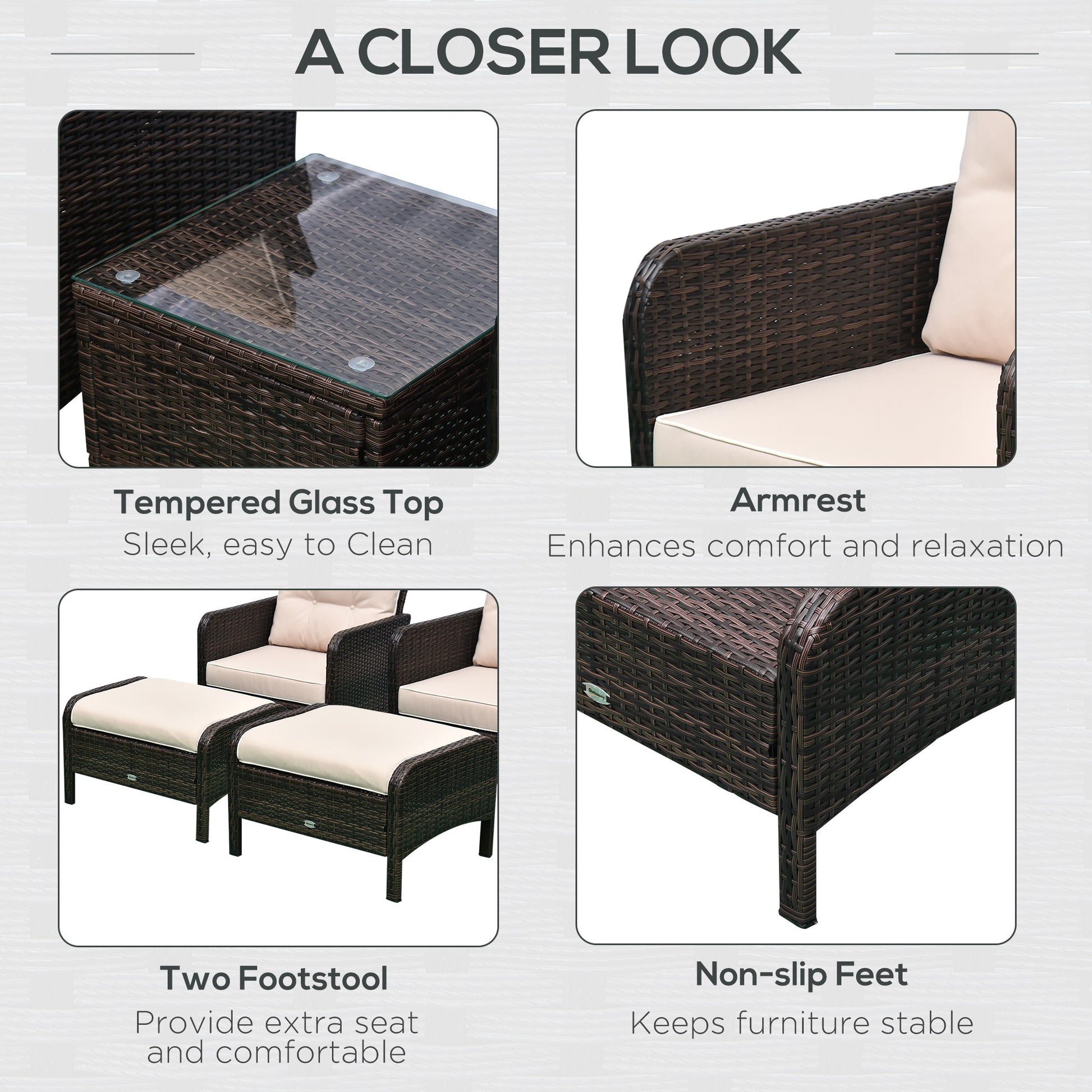 5pcs Outdoor Patio Furniture Set Wicker Conversation Set Footrest Coffee Table