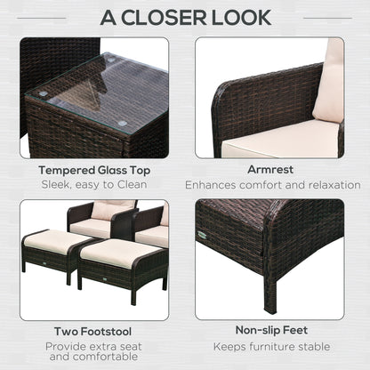 5pcs Outdoor Patio Furniture Set Wicker Conversation Set Footrest Coffee Table