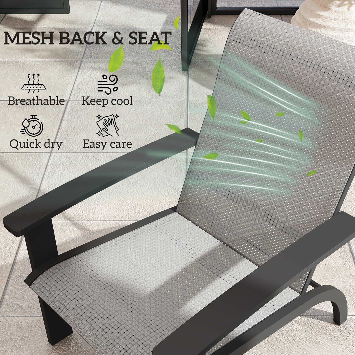 Outdoor Adirondack Chair Muskoka Chair with Aluminum Frame, Mesh Seat, High Back for Garden, Deck, Dark Grey