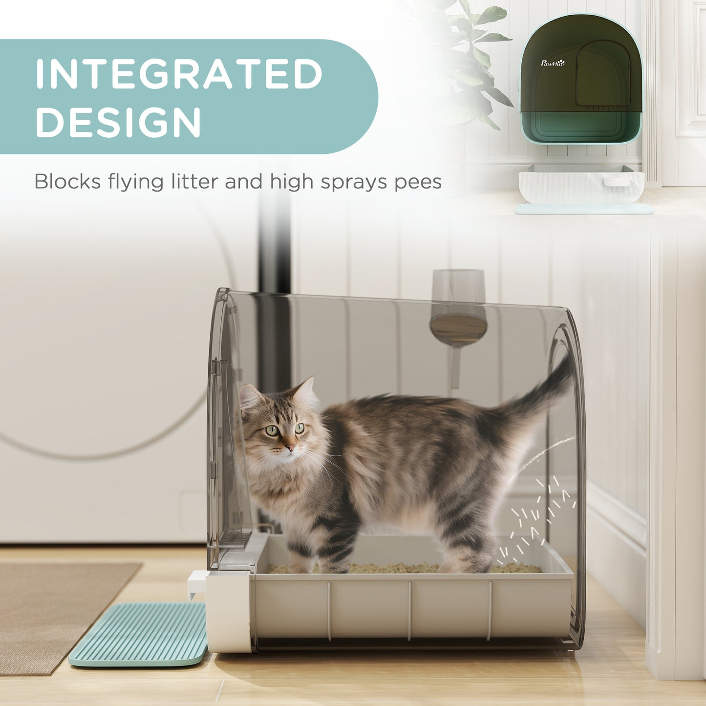 Cat Litter Box with Lid, Removable Tray, Scoop, Filter, Green