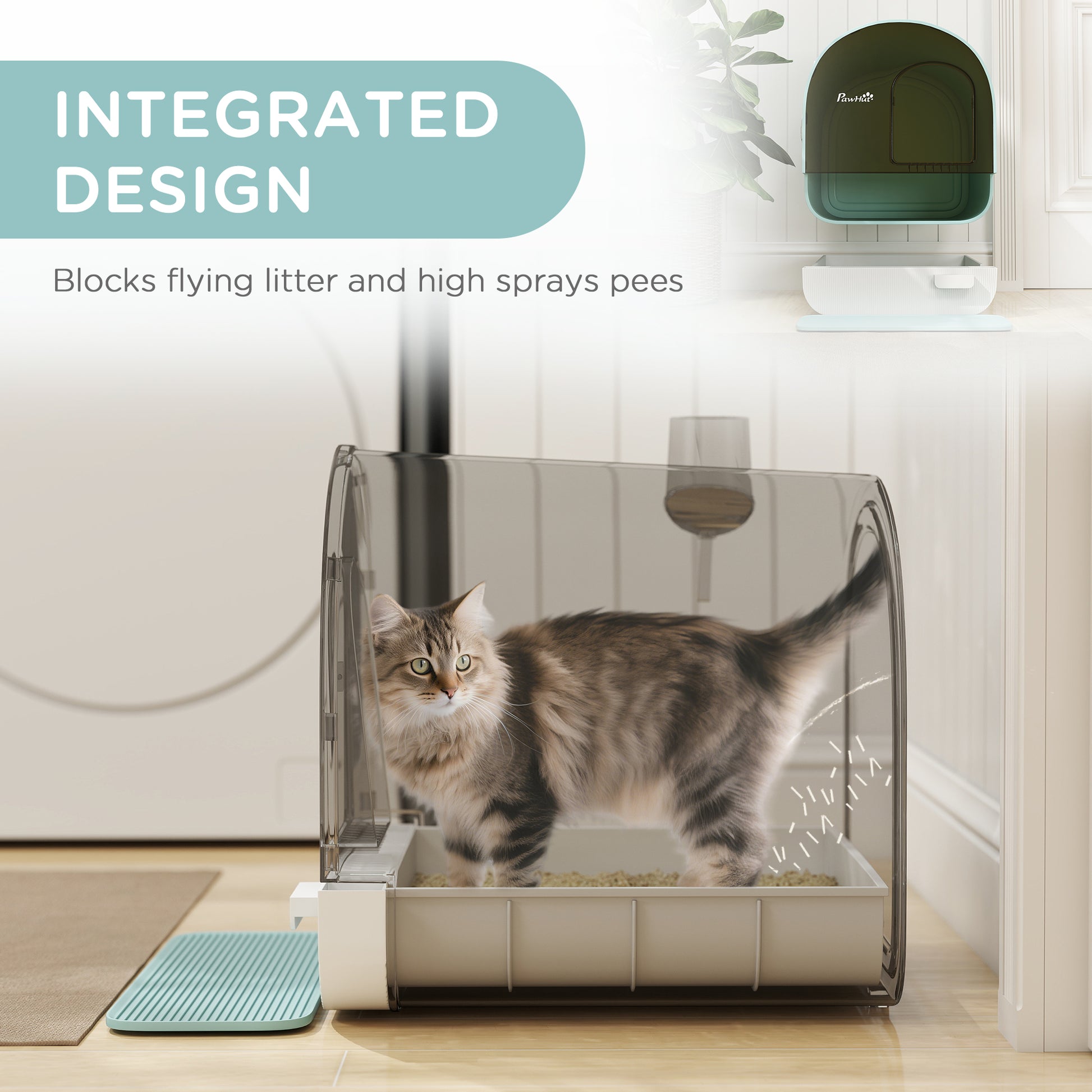 Cat Litter Box with Lid, Removable Tray, Scoop, Filter, Green