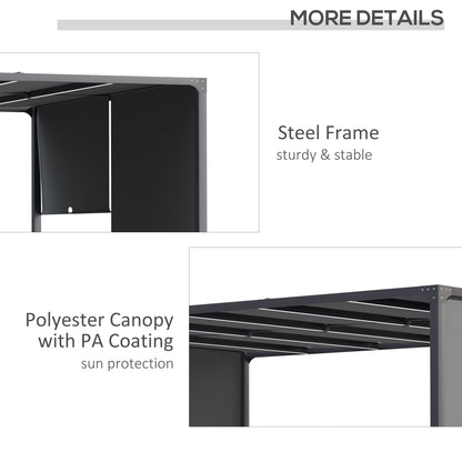 10' x 13' Outdoor Patio Pergola with Sliding Roof, LED Lights, Solar Powered for Garden, Lawn, Backyard, Dark Grey