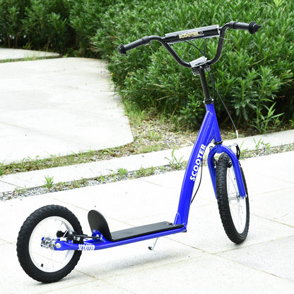 Aosom Kids Scooter with Adjustable Handlebar, Youth Kick Scooter with Dual Brakes, Inflatable Wheels, for Age 5+, Blue