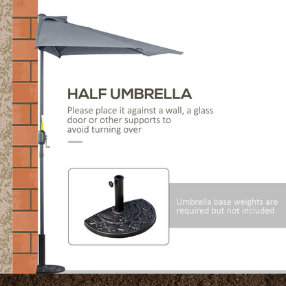 9ft Half Round Patio Umbrella, Outdoor Market Patio Table Umbrella Parasol with Crank Mechanism, 5 Ribs, Grey