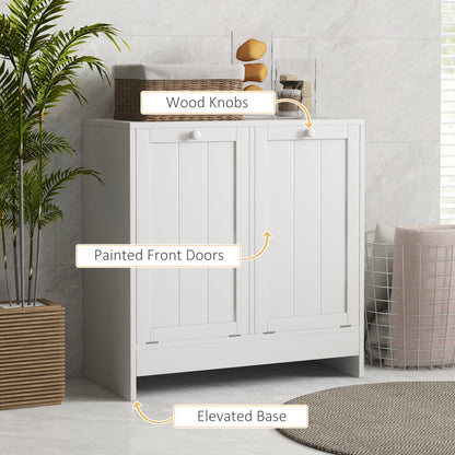 Tilt-Out Laundry Storage Cabinet, Modern Laundry Hamper with 2 Compartments for Bathroom Washroom, White