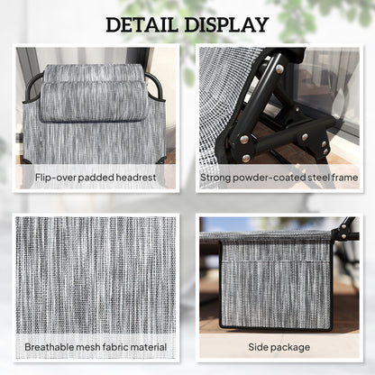 Folding Lounge Chair with 4-level Reclining Back & Cushion, Grey
