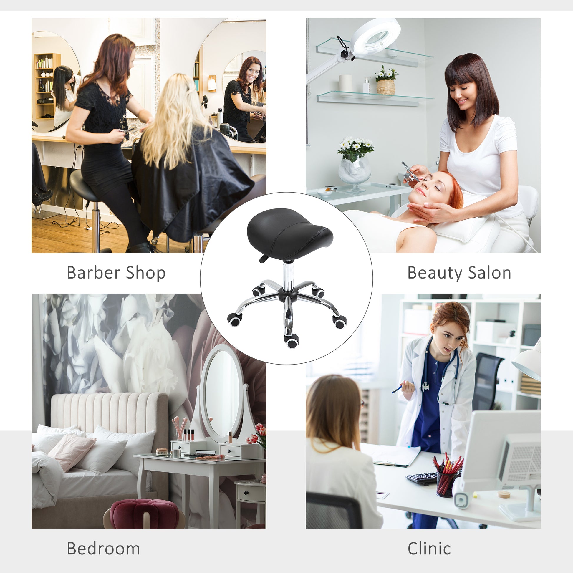 Adjustable Hydraulic Rolling Salon Stool Swivel Saddle Chair Spa Beauty Seat PU Leather, Black