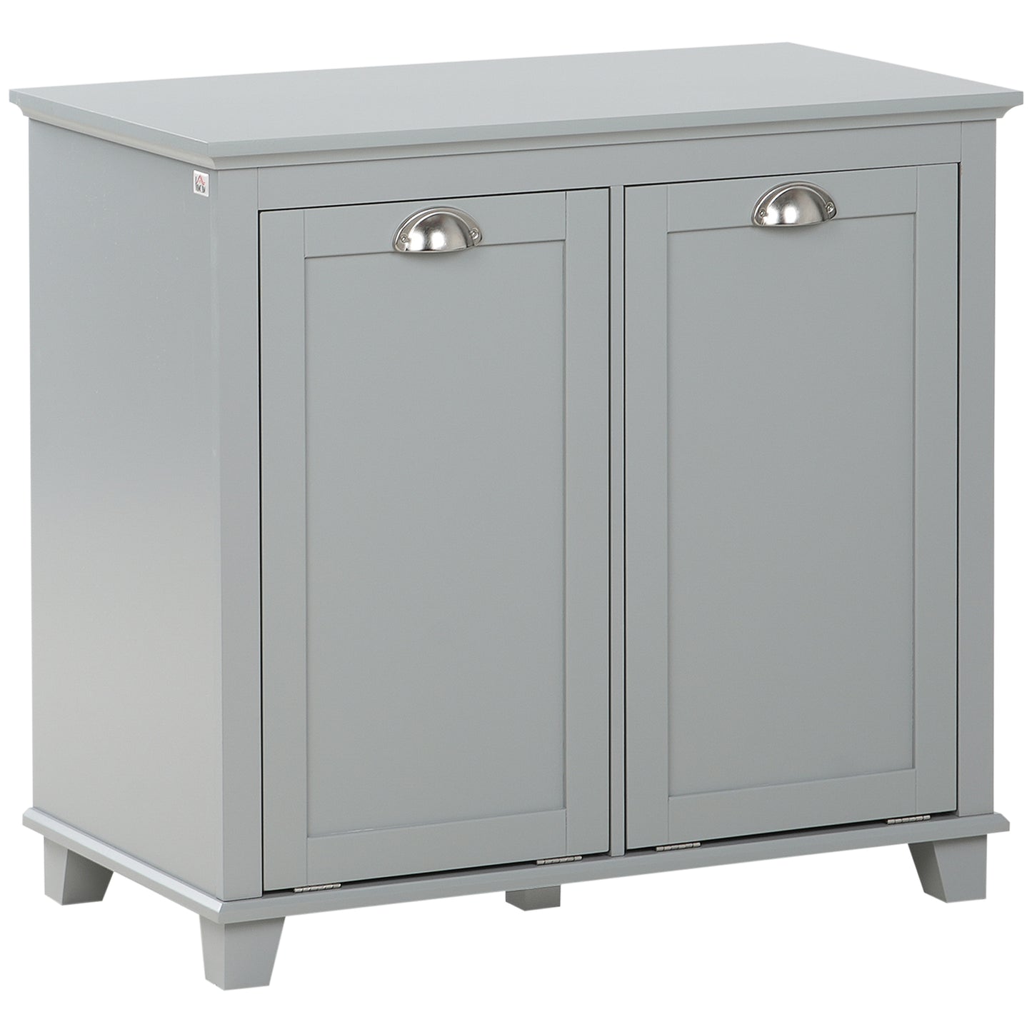 Tilt-Out Laundry Storage Cabinet, Bathroom Storage Organizer with Two-Compartment Tilt Out Hamper, Grey