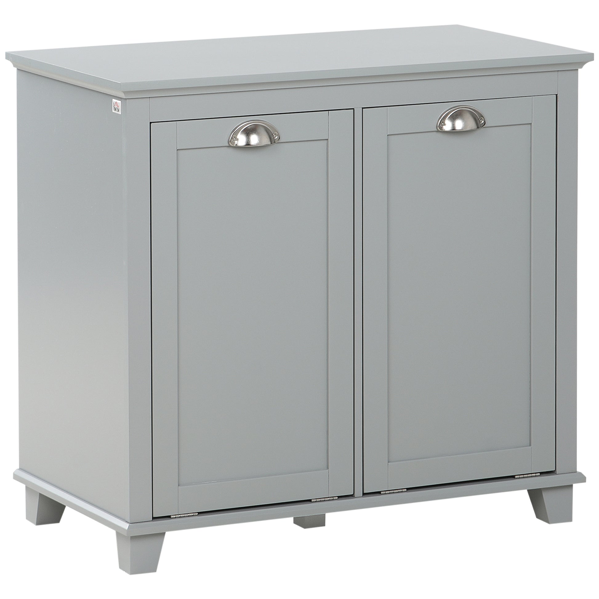 Tilt-Out Laundry Storage Cabinet, Bathroom Storage Organizer with Two-Compartment Tilt Out Hamper, Grey