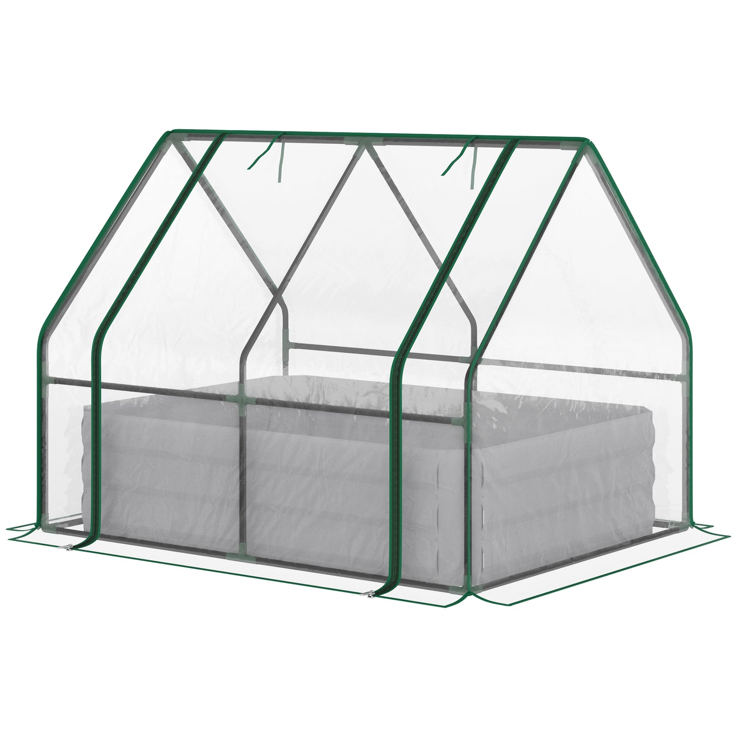 Steel Outdoor Raised Garden Bed with Greenhouse,Cover, Roll Up Door, Dual Use, 50"x37.4"x36.2", Clear