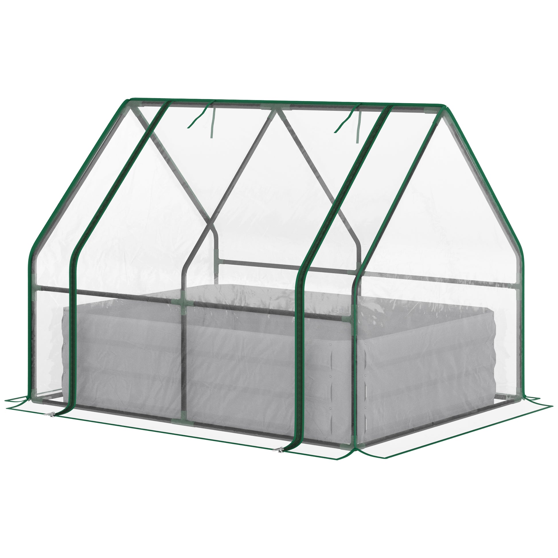Steel Outdoor Raised Garden Bed with Greenhouse,Cover, Roll Up Door, Dual Use, 50"x37.4"x36.2", Clear