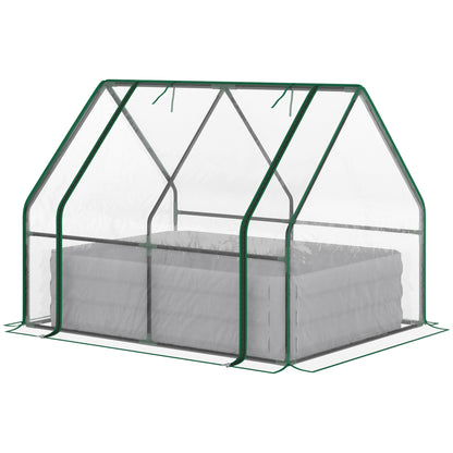 Steel Outdoor Raised Garden Bed with Greenhouse,Cover, Roll Up Door, Dual Use, 50"x37.4"x36.2", Clear