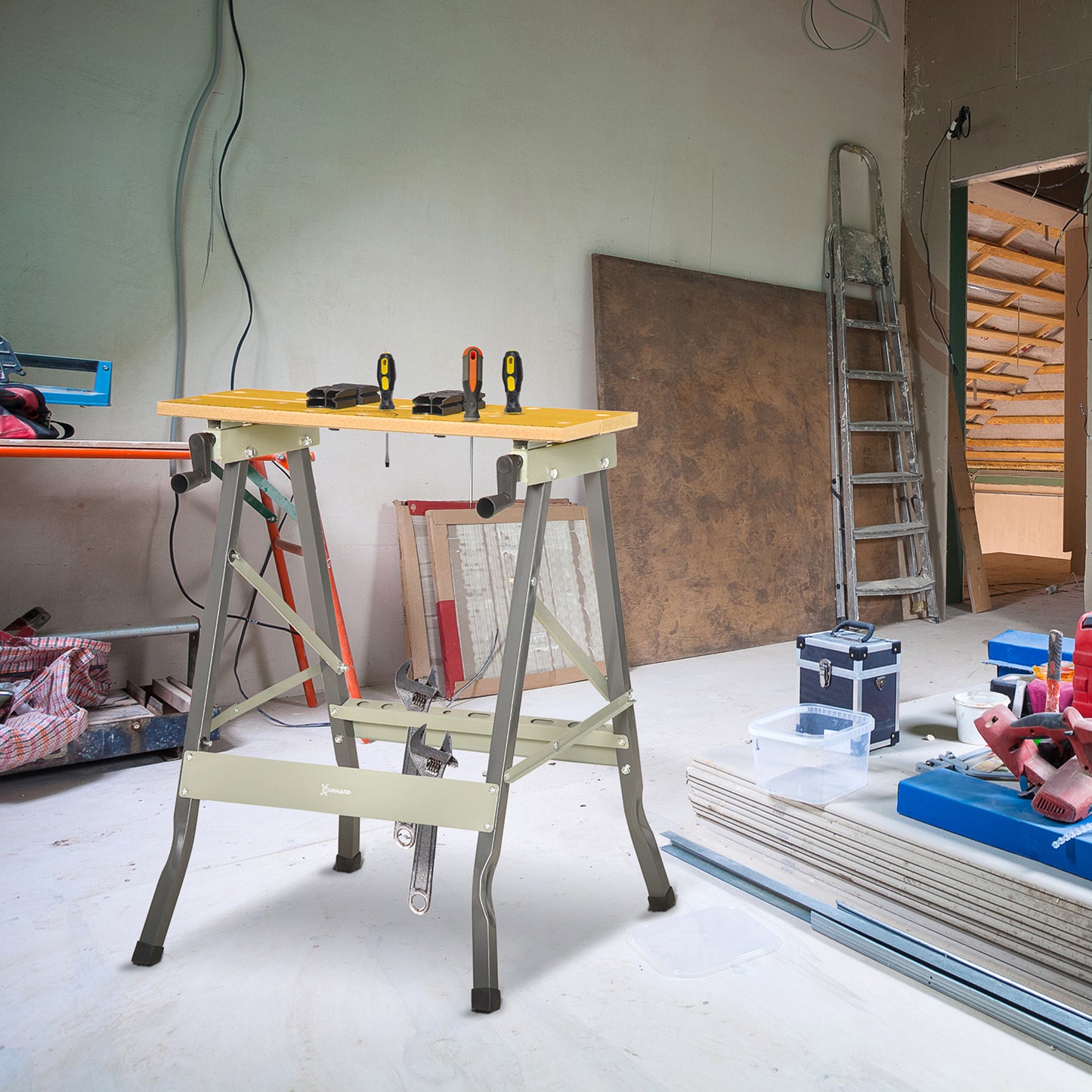 Foldable Work Bench w/ 4 Adjustable Clamps, Carpenter Saw Table
