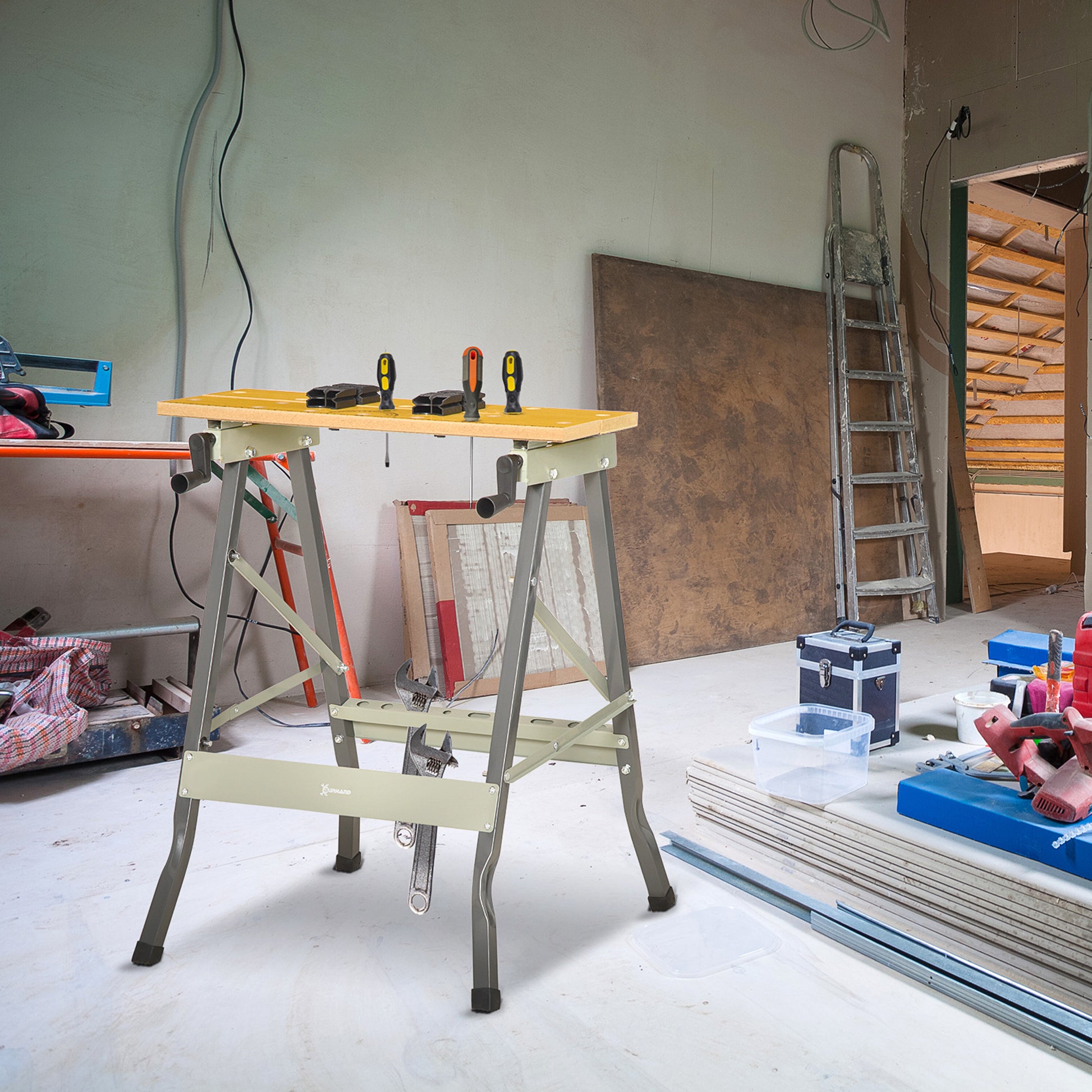 Foldable Work Bench w/ 4 Adjustable Clamps, Carpenter Saw Table