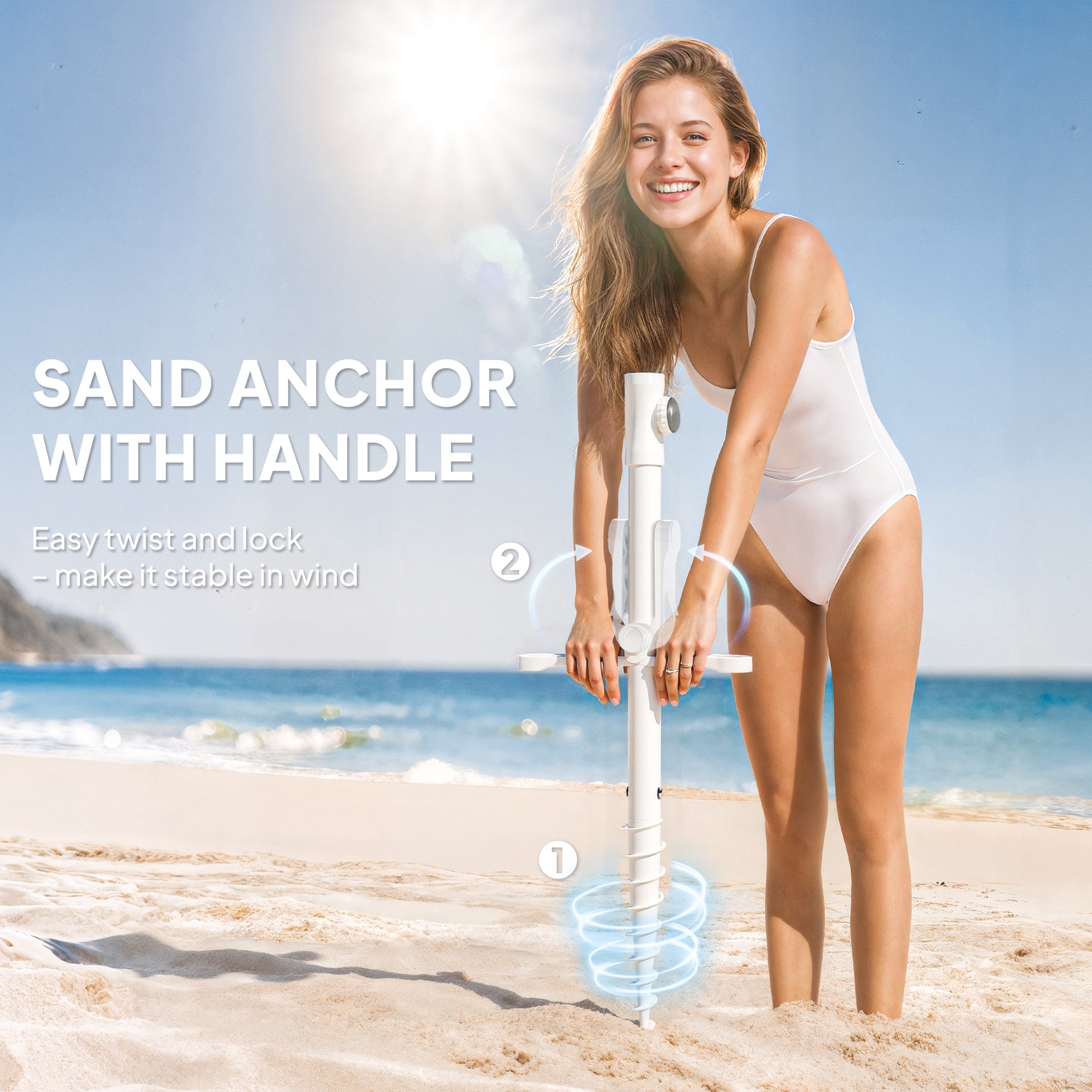 6 ft Beach Umbrella Portable with Sand Anchor, Carry Bag, Adjustable Height & Tilt, UPF50+ UV Protection, Blue