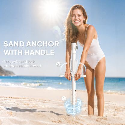 6 ft Beach Umbrella Portable with Sand Anchor, Carry Bag, Adjustable Height & Tilt, UPF50+ UV Protection, Blue