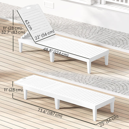 Outdoor Lounge Chair Set of 2, Waterproof Resin Lounge Chairs with 4-Position Adjustable Backrest for Backyard, White