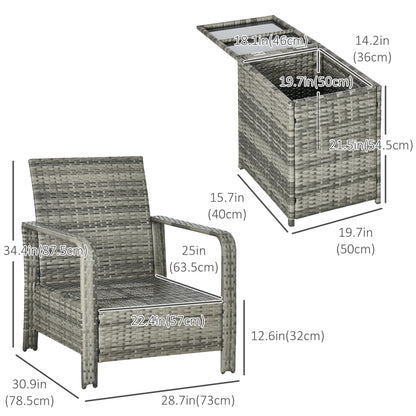 3 Pieces Wicker Patio Furniture Set, Rattan Bistro Set with Storage Coffee Table and Thickened Cushions, Outdoor Conversation Set for Garden, Porch, Balcony, Beige