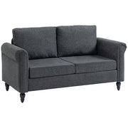 Vintage Loveseat, Upholstered Love Seat Furniture, Chenille-feel Fabric 2 Seater Sofa Couch with Rolled Arms, Gourd-Shaped Rubber Wood Legs for Living Room, Dark Grey