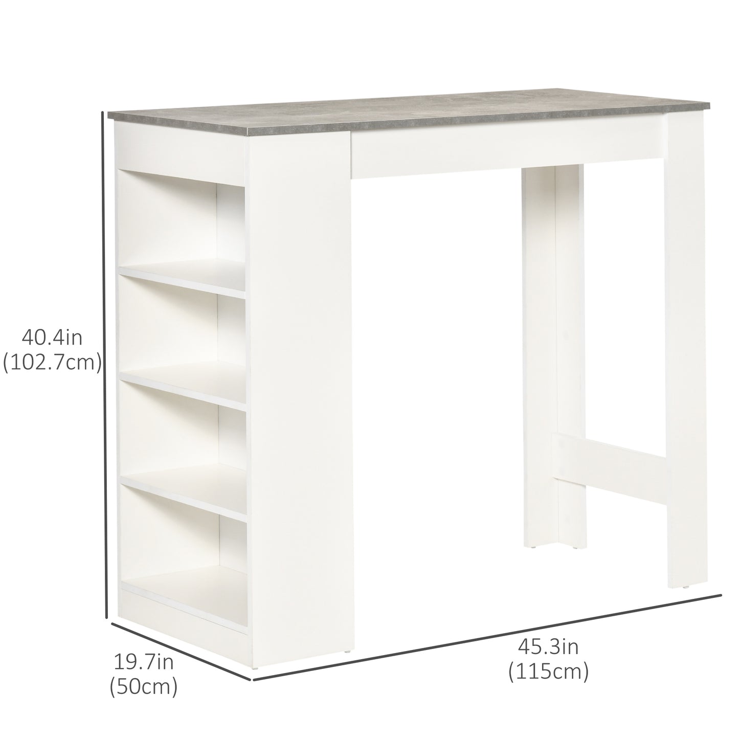 Bar Table, High Top Pub Table with 4 Storage Shelves, Modern Bar Height Table for Home Bar, Kitchen, Grey