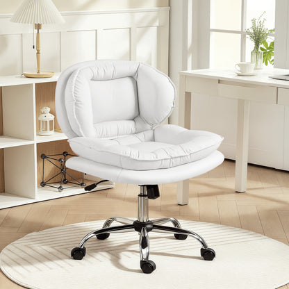 Criss Cross Chair, Swivel Wide Office Chair with Leathaire Upholstery, Tilting, No Arm, White