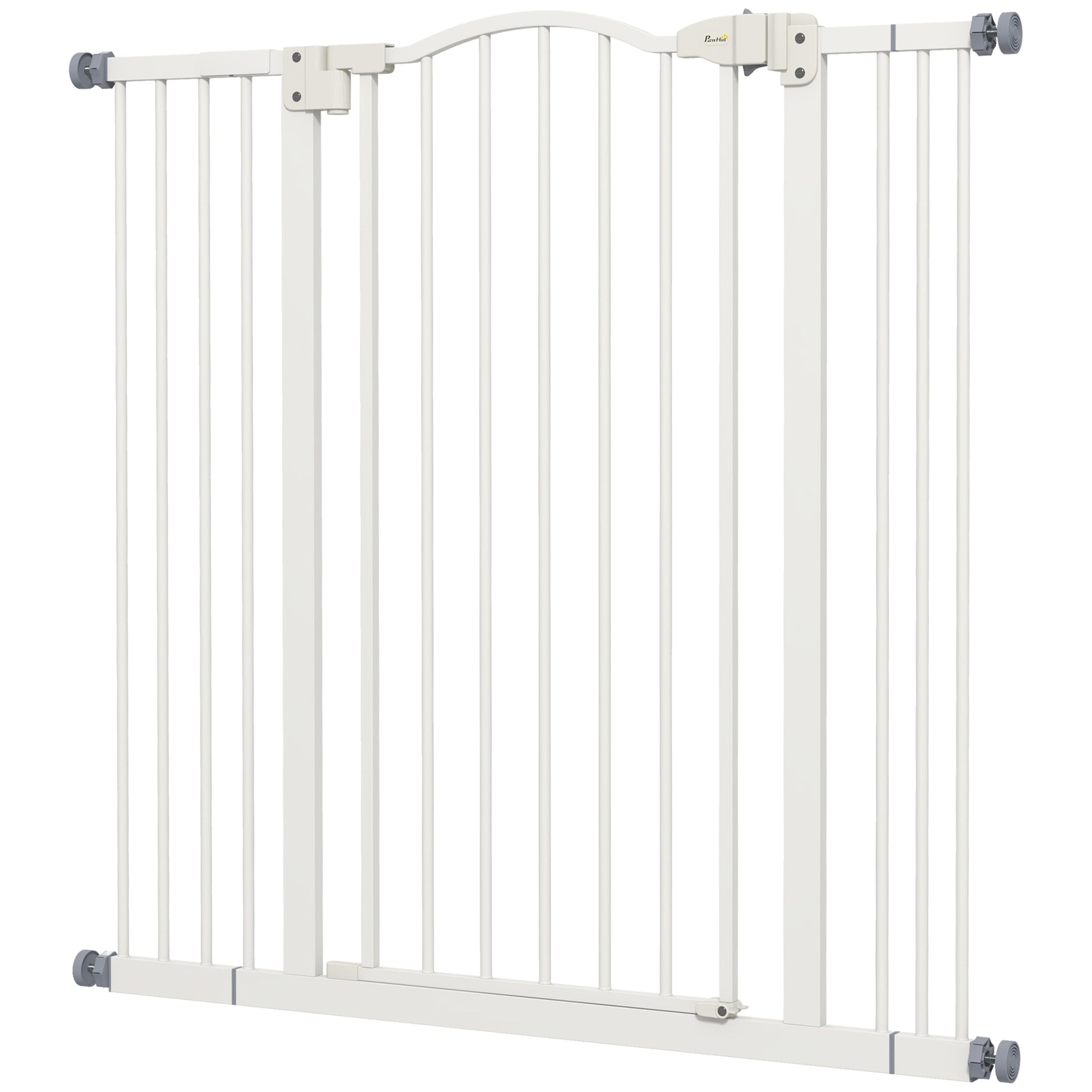 Extra Tall Dog Gate with Door, Pressure Fit, Auto Close, Double Locking for Doorways Hallways Stairs, 29"-39", White