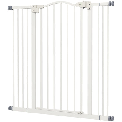 Extra Tall Dog Gate with Door, Pressure Fit, Auto Close, Double Locking for Doorways Hallways Stairs, 29"-39", White