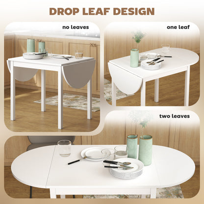Solid Wood Kitchen Table, Drop Leaf Tables for Small Spaces, Folding Dining Table, White