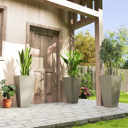 28" Tall Garden Plastic Planters, Outdoor and Indoor Flower Pots, Set of 3 for Entryway, Patio, Yard, Mixed Grey