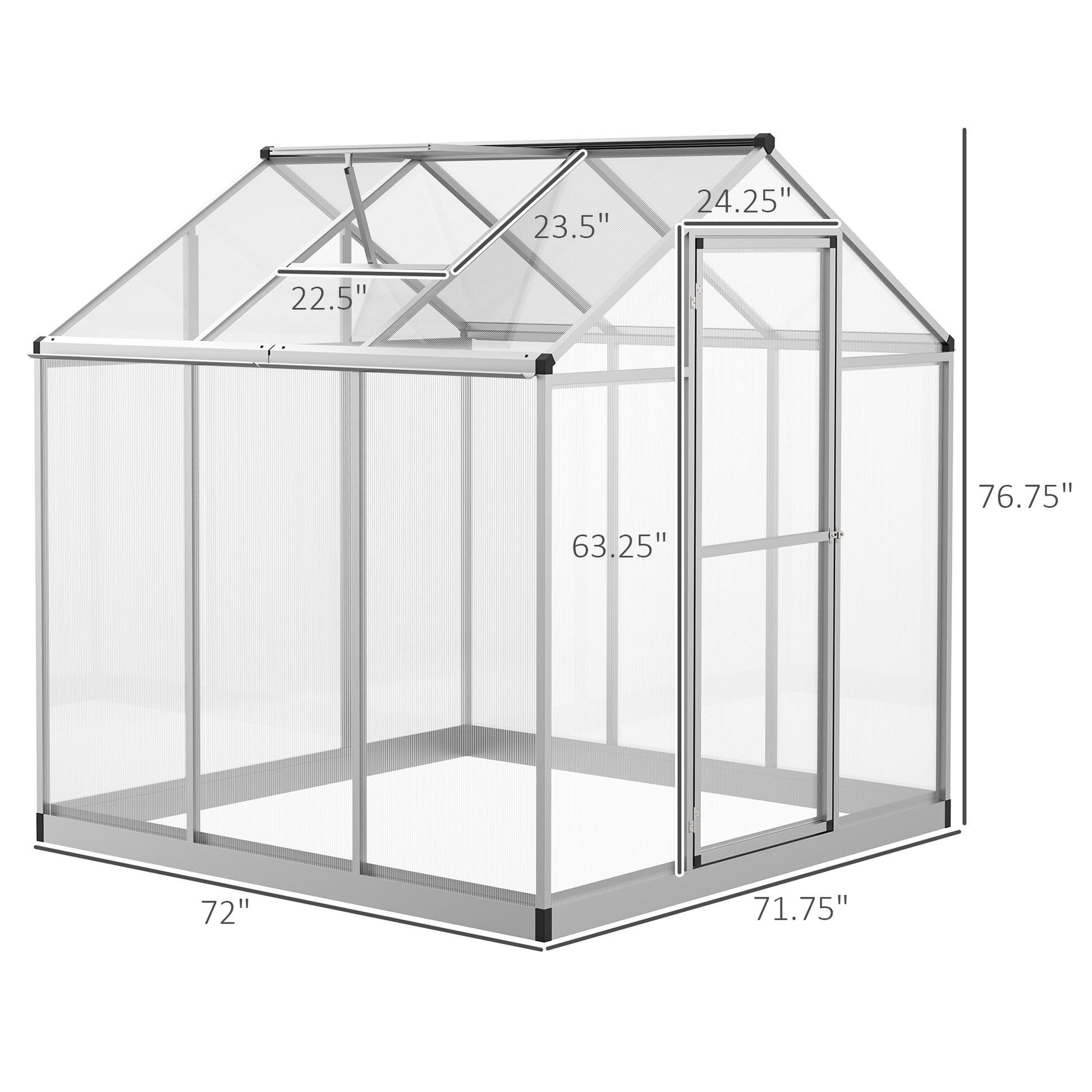 6' x 6' x 6.4' Walk-in Garden Greenhouse Polycarbonate Panels Plants Flower Growth Shed Cold Frame Outdoor Portable Warm House
