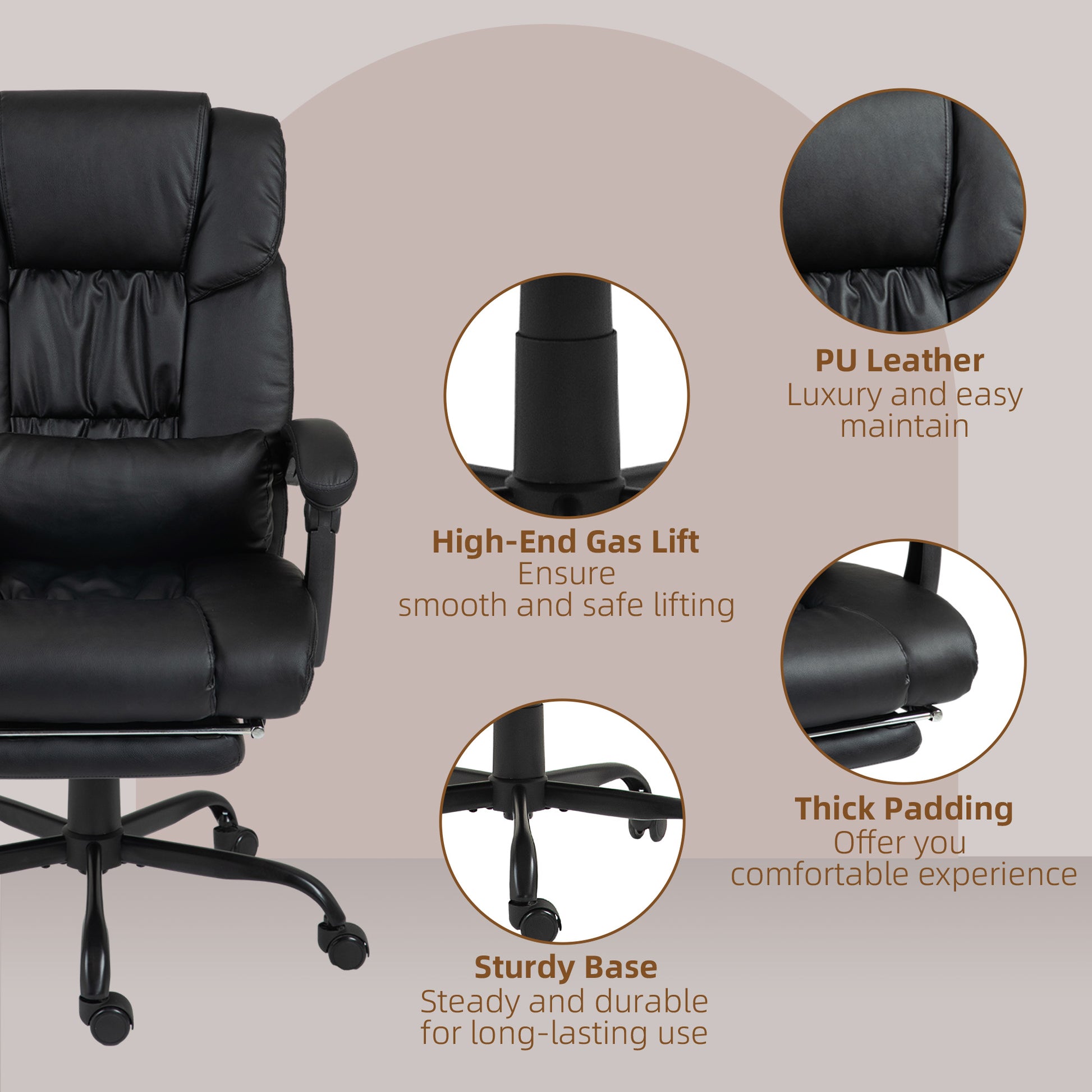 6-Point Vibration Massage Chair, Height Adjustable Reclining Computer Chair with Retractable Footrest, Black