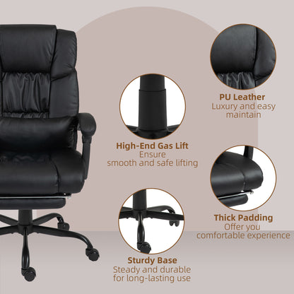 6-Point Vibration Massage Chair, Height Adjustable Reclining Computer Chair with Retractable Footrest, Black