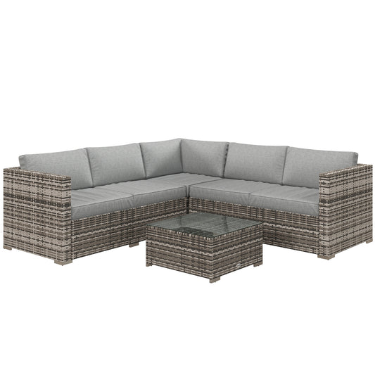 4 Pieces Rattan Wicker Outdoor Conversation Furniture Set w/ Corner Sofa Loveseats Coffee Table Cushions, Mixed Grey