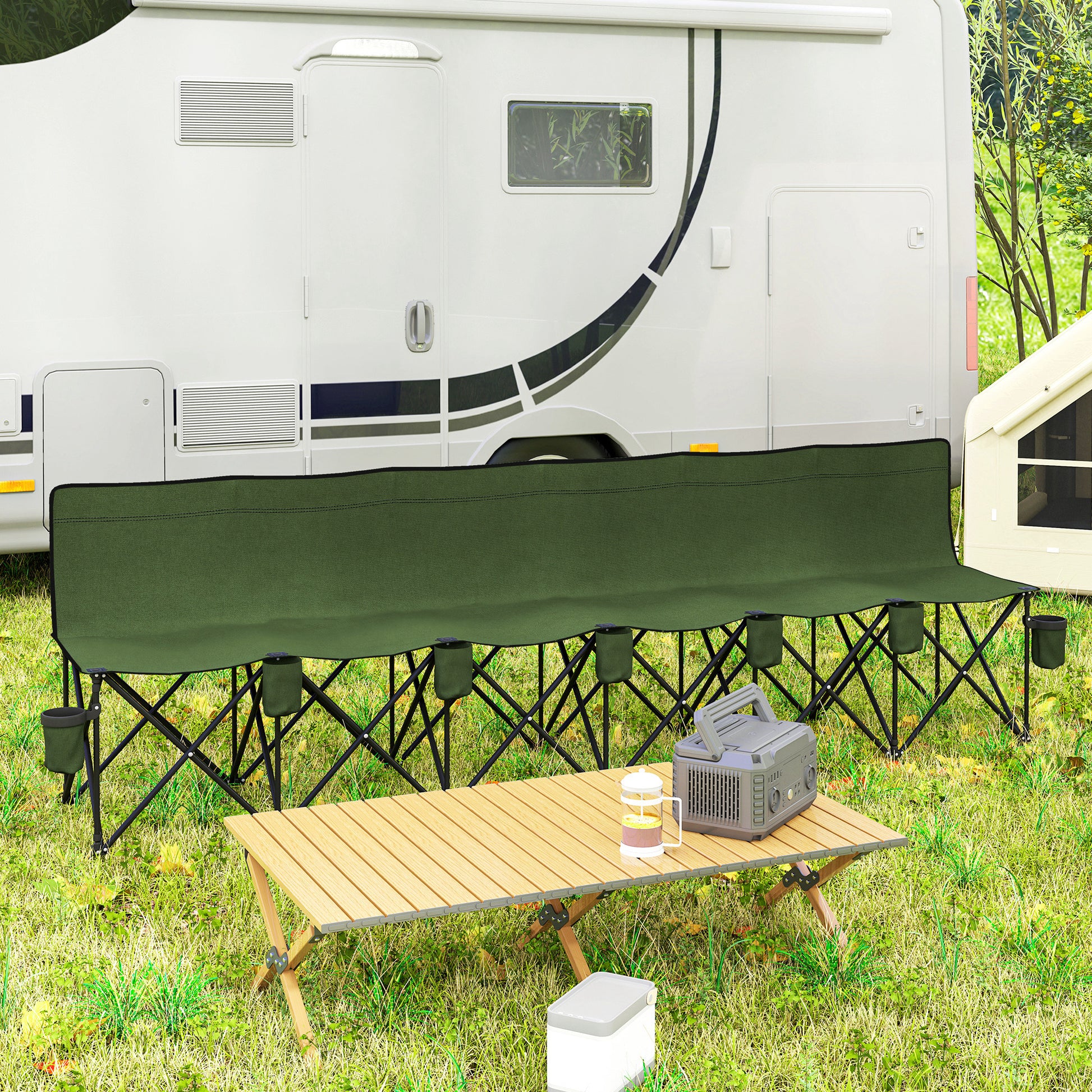 6 Seat Folding Camping Chair with Cup Holder and Carrying Case for Camping, Picnic, Sports Events, Dark Green