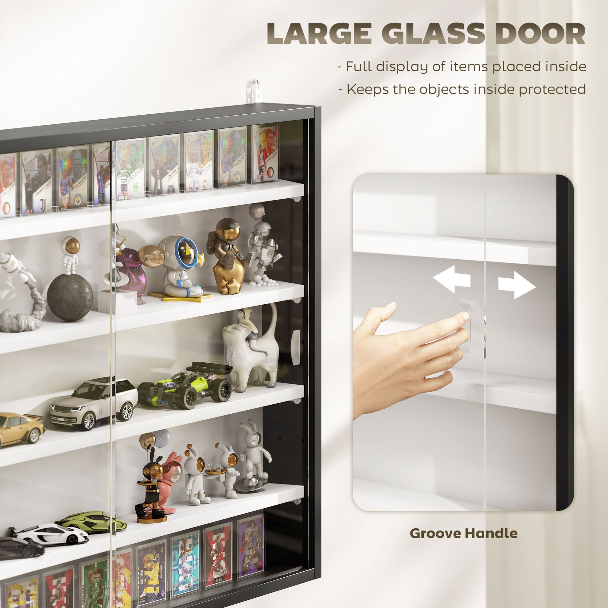 5-Tier Display Cabinet, Shot Glass Display Case, Glass Curio Cabinet with 2 Glass Doors and 4 Adjustable Shelves, Black