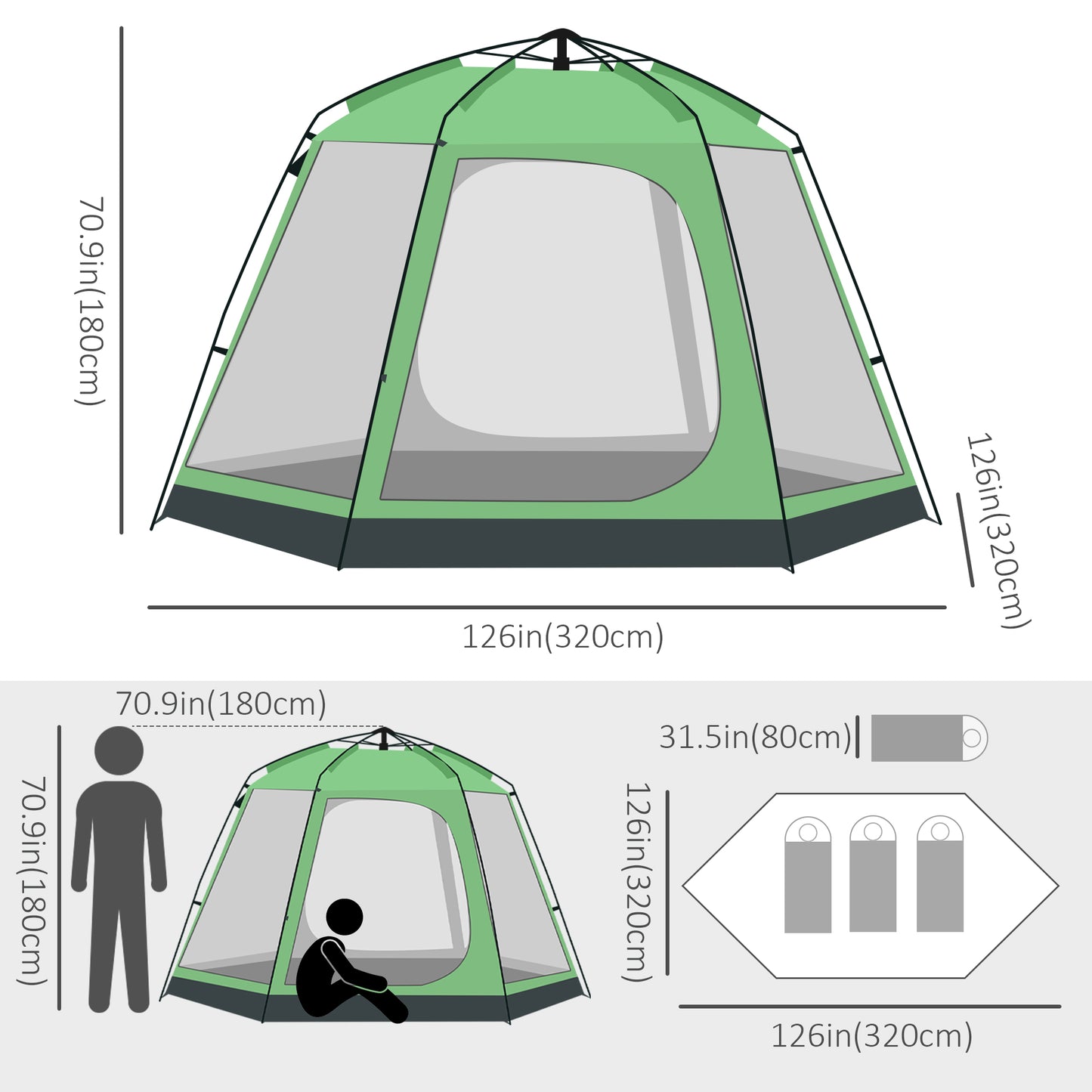 6 People Instant Automatic Camping Tent, 2-Tier Fabric Backpacking Tent with 4 Windows 2 Doors Portable Carry Bag for Fishing Hiking, Green