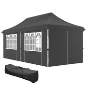 20x10 Pop Up Canopy with 6 Removable Sidewall, Carry Bag and 6 Sand Bags, Height Adjustable Instant Sun Shelter, Grey
