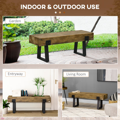 Outdoor Bench, Garden Bench with Metal Legs, Rustic Wood Effect Concrete, Indoor or Outdoor Use for Patio, Park, Porch and Lawn, Natural and Black