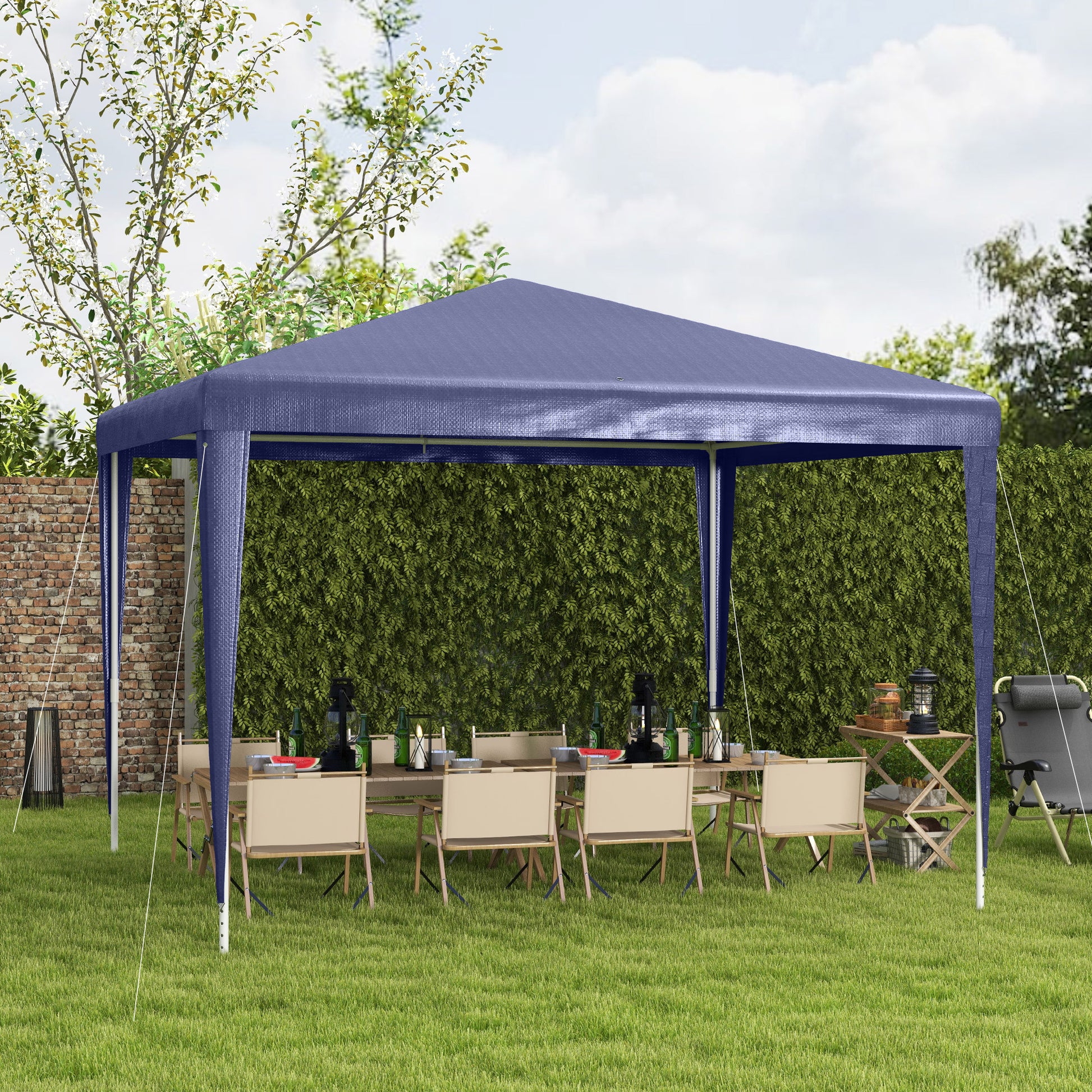 10x10ft Party Tent Portable Gazebo, Folding Garden Canopy Event Shelter Outdoor Sunshade Dark Blue